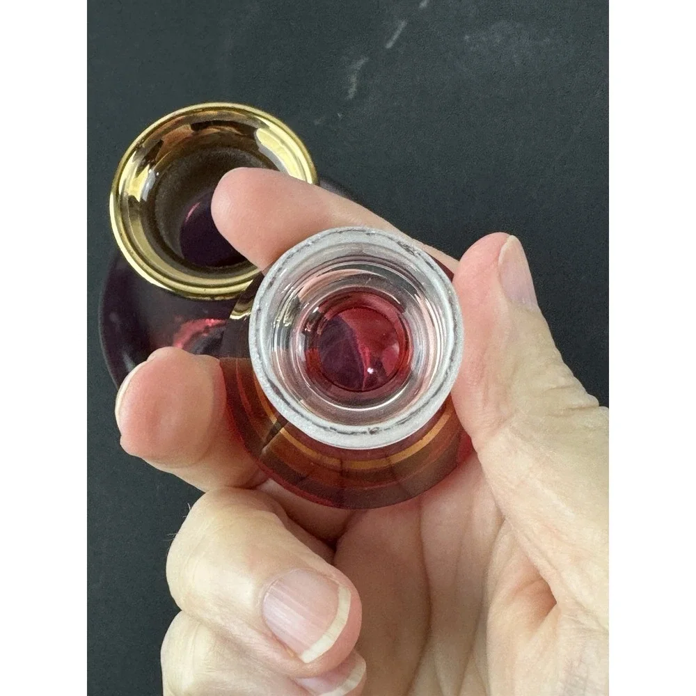 Cranberry Glass Decanter and Matching Cordial Glasses Set 7-piece MCM‎
